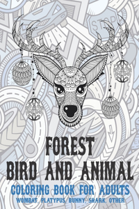 Forest Bird and Animal - Coloring Book for adults - Wombat, Platypus, Bunny, Shark, other