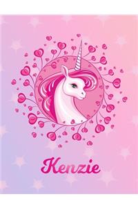 Kenzie: Kenzie Magical Unicorn Horse Large Blank Pre-K Primary Draw & Write Storybook Paper - Personalized Letter K Initial Custom First Name Cover - Story 