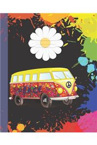 Cute Black Rainbow Splatter Peace Van Cover Girl Composition blank line School Notebooks