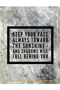 Keep your face always toward the sunshine - and shadows will fall behind you.