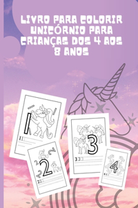 Livro para colorir unicórnio para crianças dos 4 aos 8 anos