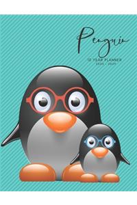 2020-2029 10 Ten Year Planner Monthly Calendar Penguin Goals Agenda Schedule Organizer