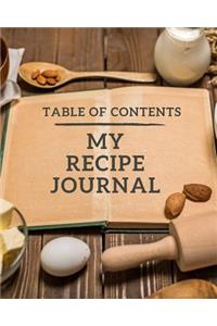 Table Of Contents My Recipe Journal