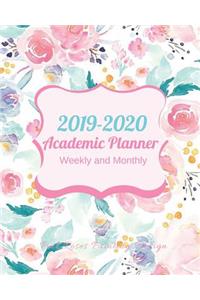 2019-2020 Academic Planner Weekly and Monthly Pink Roses Painting Design