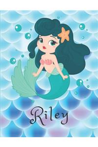 Riley: Personalized Mermaids Sketchbook For Girls With Pink Name - Girls Customized Personal - Personalized Unicorn sketchbook/ journal/ blank book - 8.5x1