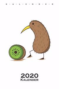 Kiwivogel mit einer aufgeschnittenen Kiwifrucht Kalender 2020