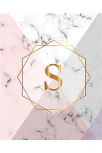 S: Initial Gift Luxury Marble Glossy Pink Purple Faux Gold Print Notebook