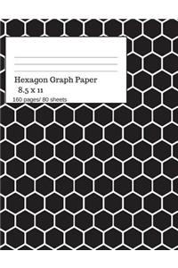 Hexagon Graph Paper: Hexagonal Paper Notebooks, Large Hexagon, Graph Paper Hexagon, 160 Pages/ 80 Sheets, 8.5 X 11 Size. Black and White Theme