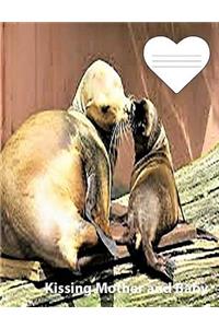 Sea Lions Mother & Baby Kissing on cover collegeruledlinedpaper Composition Book