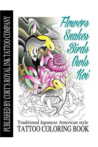 Flowers, Snakes, Birds, Owls and Koi Coloring Book