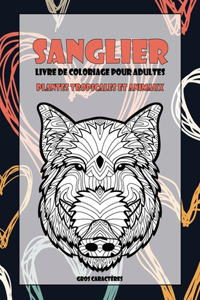 Livre de coloriage pour adultes - Gros caractères - Plantes tropicales et animaux - Sanglier