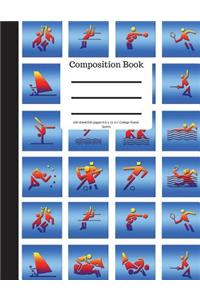 Composition Book 100 Sheet/200 Pages 8.5 X 11 In.-College Ruled Colorful Sports
