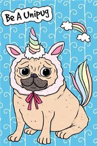 Bullet Journal Notebook for Dog Lovers Unicorn Pug - Blue