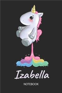 Izabella - Notebook: Blank Lined Personalized & Customized Name Rainbow Farting Unicorn School Notebook / Journal for Girls & Women. Funny Unicorn Desk Accessories for K