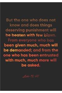 Luke 12: 48 Notebook: But the one who does not know and does things deserving punishment will be beaten with few blows. From everyone who has been given much