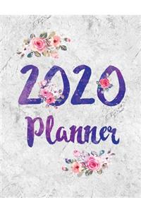 2020 Planner Weekly Monthly Flowers Blue White Marble