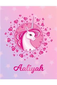 Aaliyah: Unicorn Large Blank Primary Sketchbook Paper - Pink Purple Magical Horse Personalized Letter A Initial Custom First Name Cover - Drawing Sketch Book