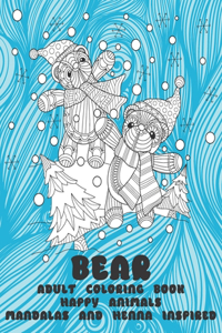 Adult Coloring Book Happy Animals - Mandalas and Henna Inspired - Bear