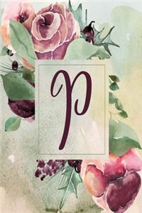 Planner Undated 6"x9" - Wine Green Floral Design - Initial P