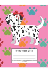 Composition Book 200 Sheets/400 Pages/7.44 X 9.69 In. Wide Ruled/ Dalmatian Pup with Red Bow
