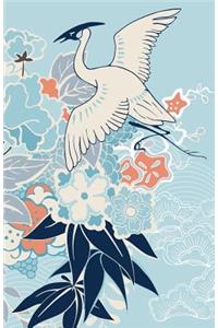 Journal (Japanese Crane and Flowers Illustration, Baby Blue Background)