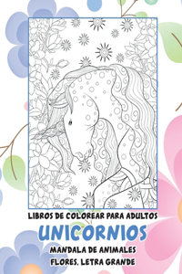 Libros de colorear para adultos - Mandalas De Flores - Animales - Unicornio