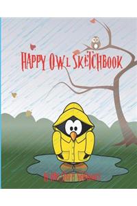 Happy Owl Sketchbook: Notebook Journal, Size 8 x 10 inches, 100 pages, Blank Unlined Paper, Sketching, Drawing, Doodling, Cute Owl Design