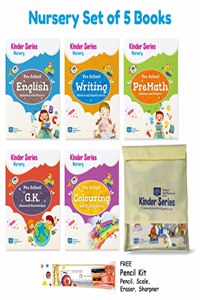 Kinder Series Nursery Text Books - ALL IN ONE BOOKS SET - Total 5 Books (Alphabets Reading, Writing, GK, Numbers, Colouring) + Books Pouch