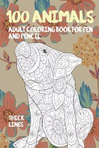 Adult Coloring Book for Pen and Pencil - 100 Animals - Thick Lines