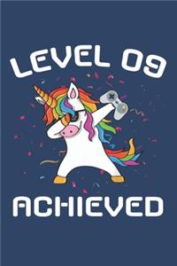 Level 9 achieved Notebook, funny dabbing unicorn Gamer birthday gift blank lined journal