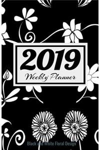 2019 Weekly Planner Black and White Floral Design
