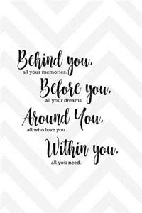 Behind you, all your memories. Before you, all your dreams. Around you, all who love you. Within you, all you need