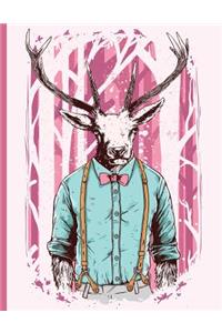 Anthropomorphic Deer with Antlers Wearing Suspenders in Forest