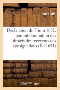 Declaration du roy du 7 juin 1651, portant diminution des droicts des receveurs des consignations