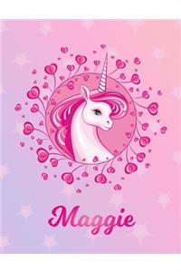 Maggie: Unicorn Sheet Music Note Manuscript Notebook Paper - Magical Horse Personalized Letter M Initial Custom First Name Cover - Musician Composer Instrum