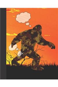 Funny Farting Camouflage Sasquatch Orange Sunset Blank Composition Wide-ruled blank line School Notebook