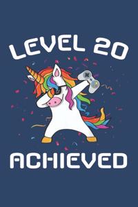 Level 20 achieved Notebook, funny dabbing unicorn Gamer birthday gift blank lined journal