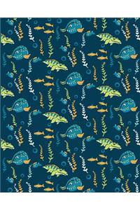 Sketch Journal: Dinosaur Fish 8x10 - Pages Are Lightly Lined with Extra Wide Right Margins for Sketching, Drawing, and Writing