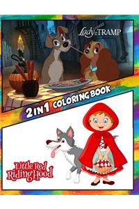 2 in 1 Coloring Book Lady and the Tramp and Little Red Riding Hood