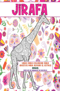 Libro para colorear para adultos para aliviar el estrés - Diseños de animales de bolsillo - Animal - Jirafa