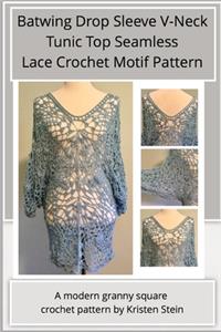 Batwing Drop Sleeve V-Neck Tunic Top Seamless Lace Crochet Motif Pattern