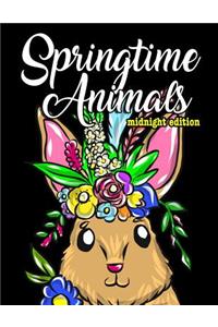 Adorable Springtime Animals for Adults Coloring Book Midnight Edition