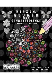 Herzen, Blumen und Schmetterlinge