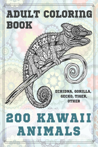 200 Kawaii Animals - Adult Coloring Book - Echidna, Gorilla, Gecko, Tiger, other