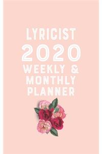 lyricist 2020 Monthly Weekly Planner lyricist Occupation Planner A beautiful