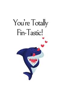 You're Totally Fin-Tastic, Graph Paper Composition Journal Notebook, White Cover with a Cute Baby Shark, Little Hearts & a Funny Shark Pun Saying