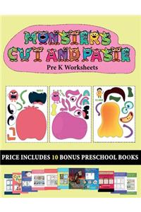 Pre K Worksheets (20 full-color kindergarten cut and paste activity sheets - Monsters)