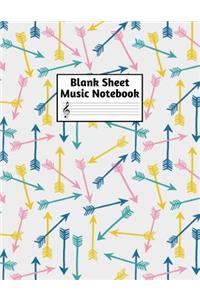 Blank Sheet Music Notebook: Easy Blank Staff Manuscript Book Large 8.5 X 11 Inches Musician Paper Wide 12 Staves Per Page for Piano, Flute, Violin, Guitar, Trumpet, Drums, Cell