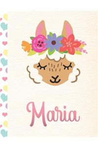 Maria: Personalized Llama Sketchbook For Girls With Pink Name - 8.5x11 110 Pages. Doodle, Draw, Sketch, Create!