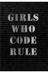 Girls Who Code Rule Notebook (7 X 10 Inches): A Classic 7x10 Inch Ruled/Lined Notebook/Journal with Black and Silver Binary Design Cover